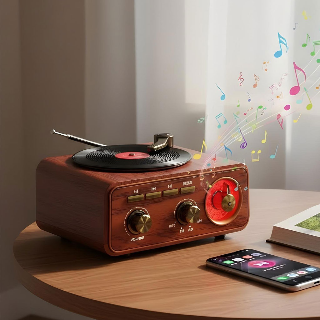 Haut Parleur et Radio tourne-disque vintage Bluetooth Sans Fil - مكبر صوت بلوتوث على شكل راديو 1
