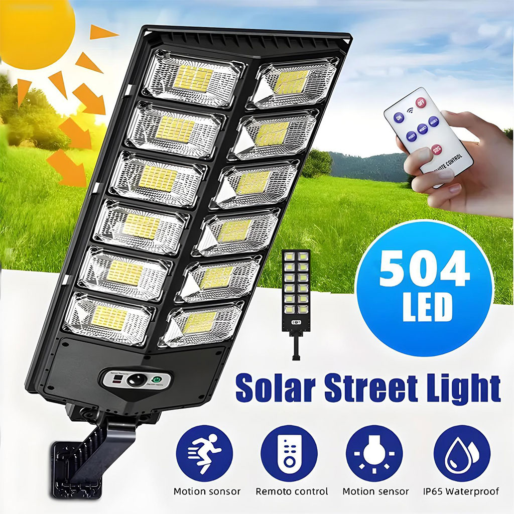 Lampe solaire d'extérieur super lumineuse à 504 LED, étanche, détecteur de mouvement 1
