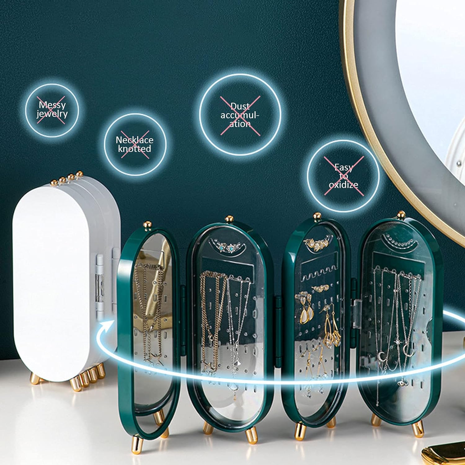 Présentoir Boîte de rangement de bijoux pliable, organisateur de boucles d'oreilles, 3