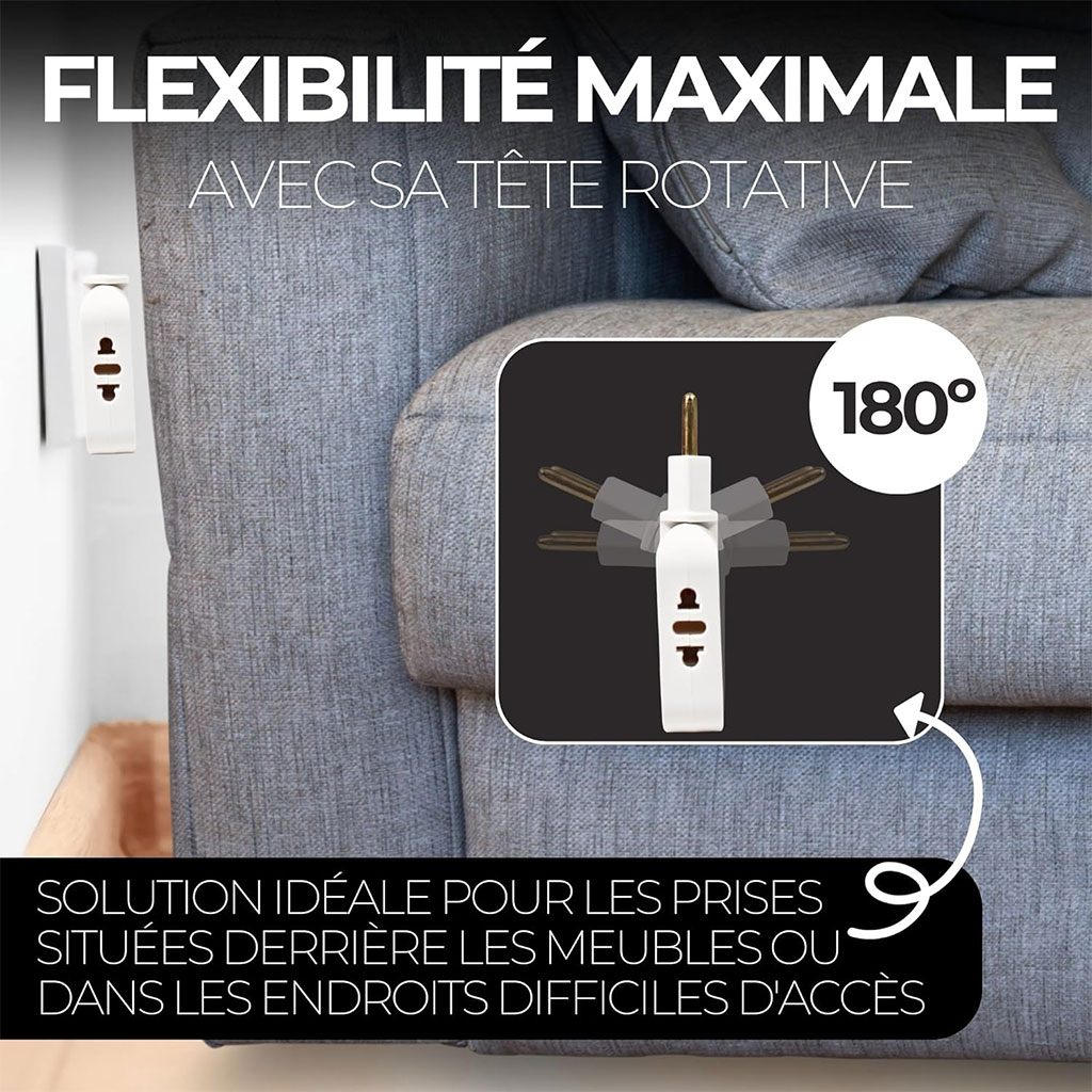 Pack 2 Multiprise Murale Plate Derrière Meuble avec USB - مقبس طاقة 3