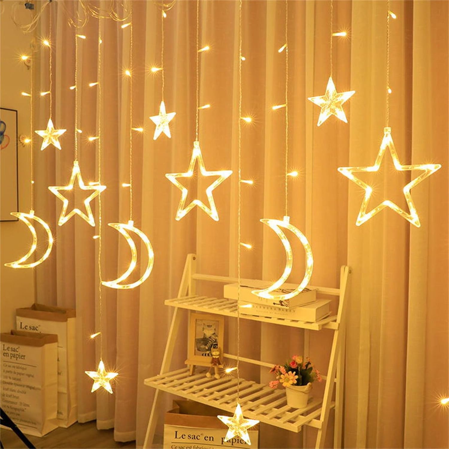 Guirlande LED Ramadan en Forme de Croissant et D'étoiles V3 - ستائر رمضانية مضيئة على شكل هلال ونجمة 1
