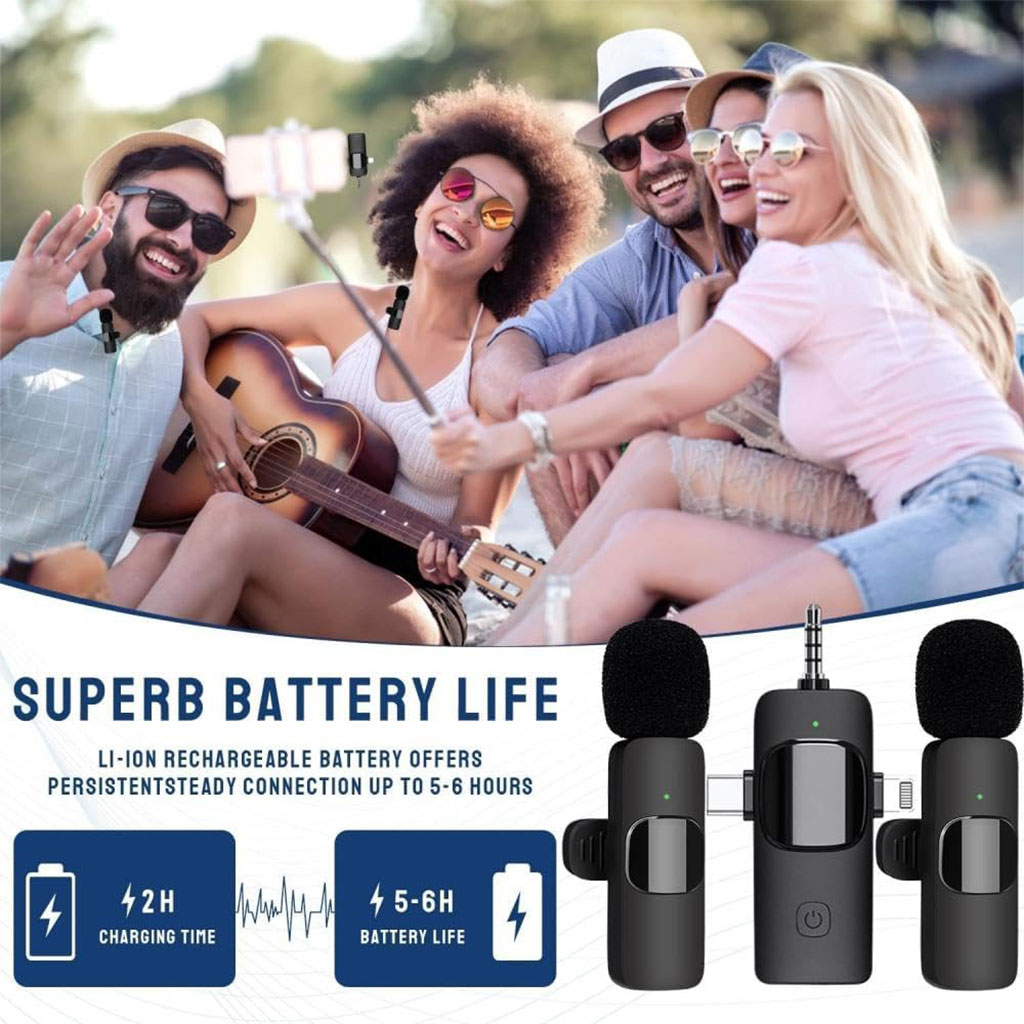 Microphone cravate sans fil 3 en 1 Plug and Play avec puce de réduction du bruit - ميكروفون لاسلكي 6