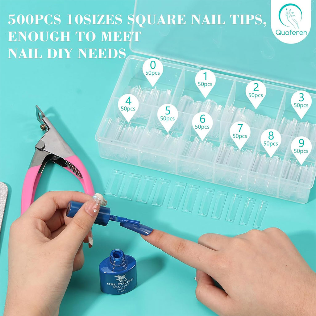 500 faux ongles carrés transparents professionnels en acrylique - طقم أظافر صناعية 3