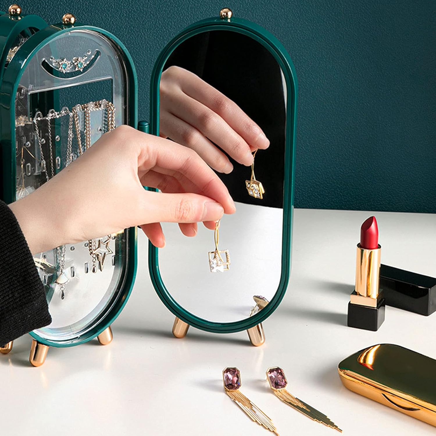 Présentoir Boîte de rangement de bijoux pliable, organisateur de boucles d'oreilles, 2