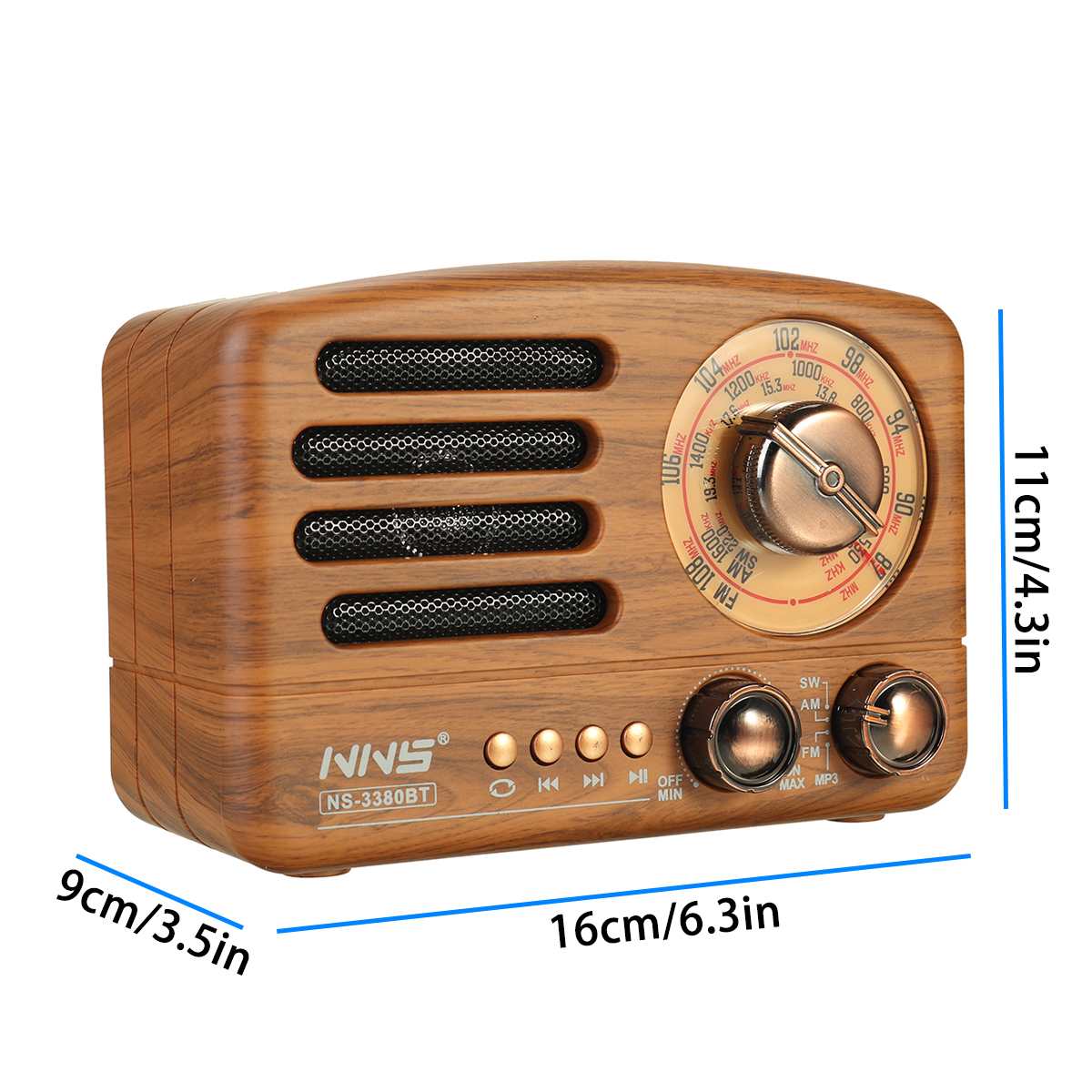 Radio rétro portable sans fil Bluetooth FM, USB, carte TF 3380BT 4