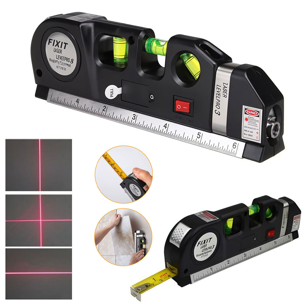 Niveau Laser 4en1 Fixit Level pro 3 Polyvalent Ruban De 8 Pieds