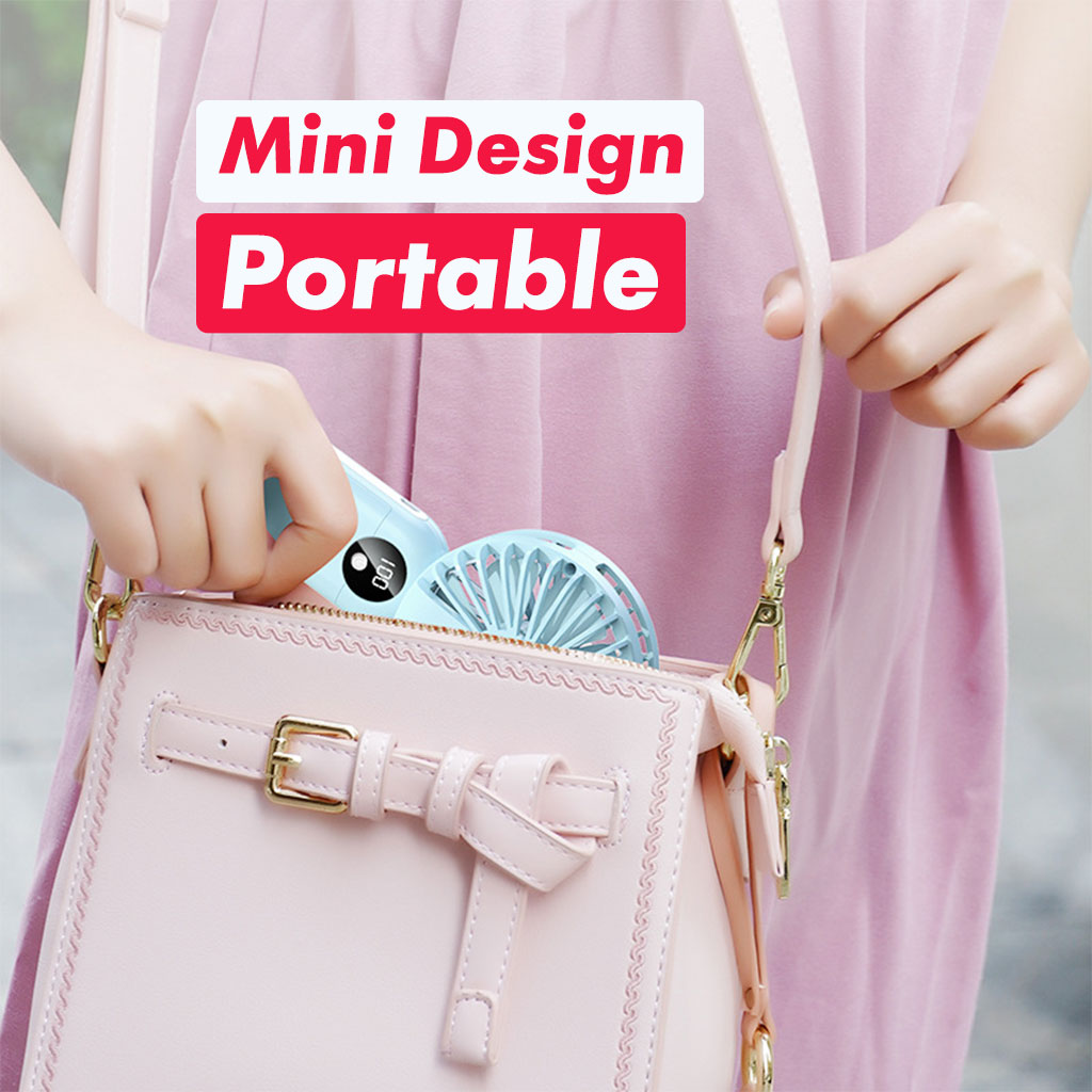 Mini ventilateur portable avec batterie 2400 mAh, léger, 3 vitesses, base mobile 7