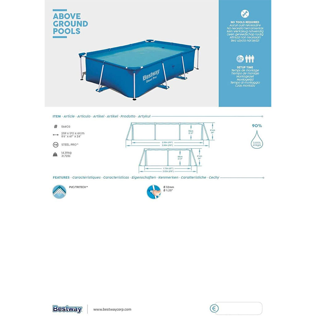Steel Pro™ Piscine Rectangulaire 259 x 170 x 61cm Bestway 56403 3