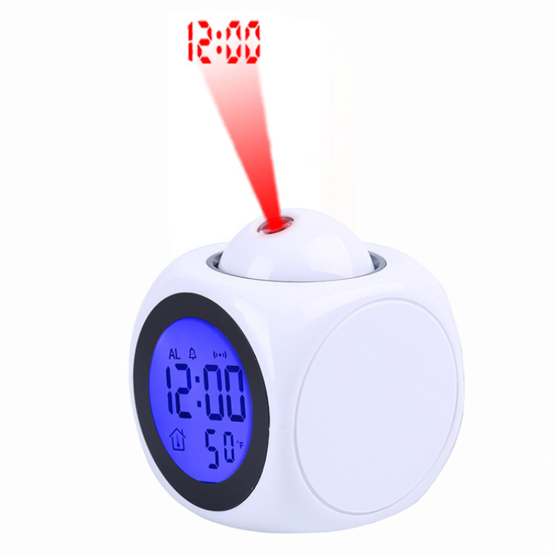 Horloge numérique de Projection LCD à LED, alarme vocale, fonction Snooze, thermomètre 3
