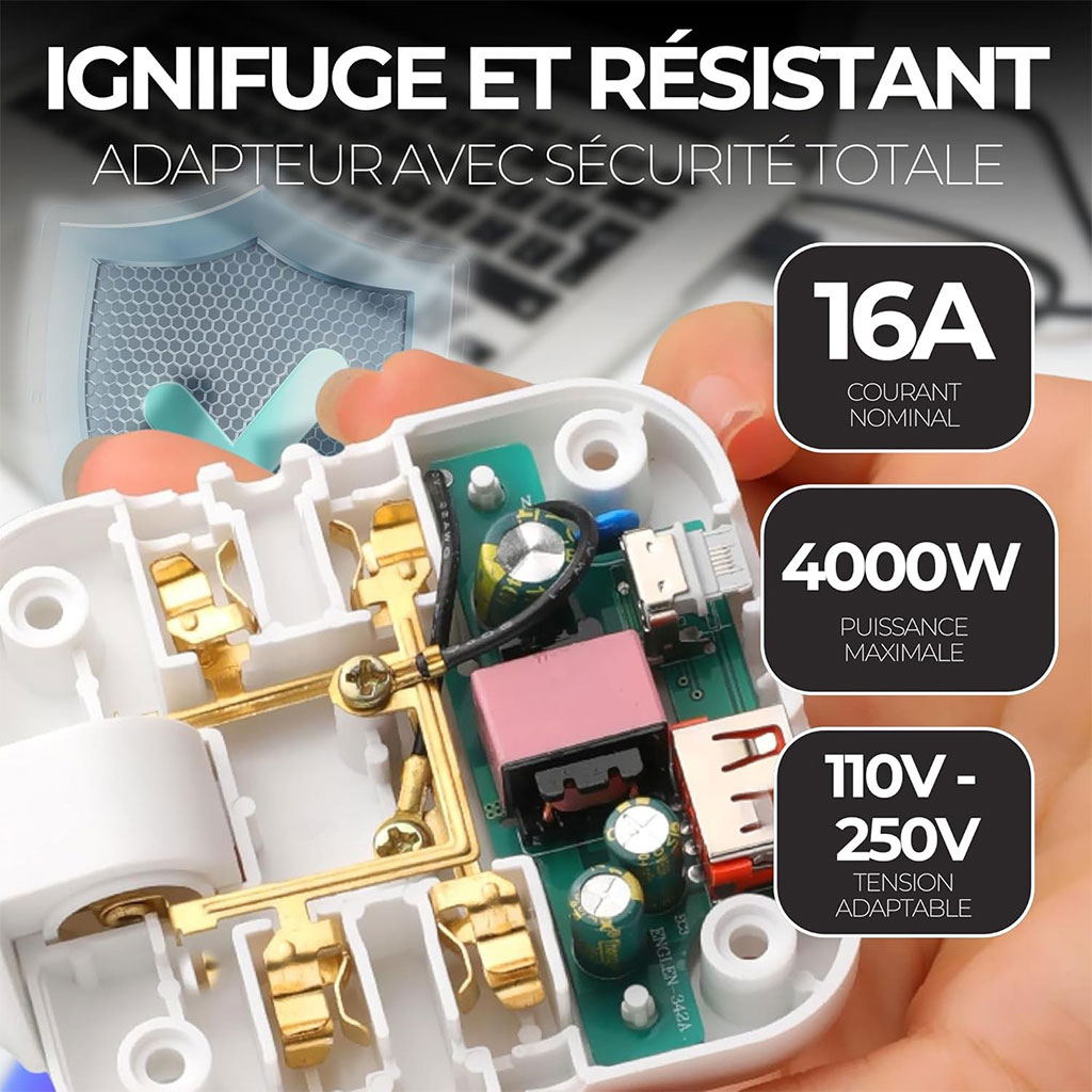 Pack 2 Multiprise Murale Plate Derrière Meuble avec USB - مقبس طاقة 5