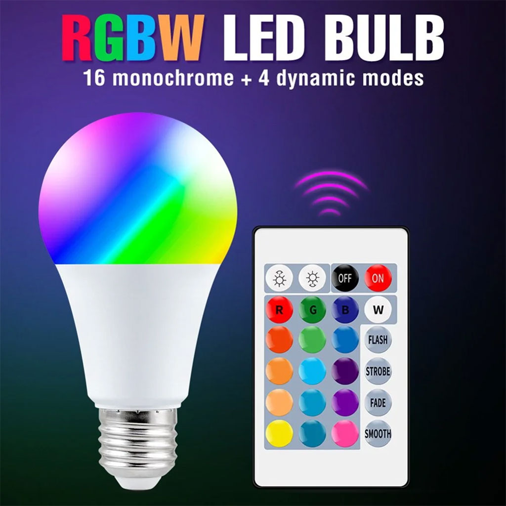 Ampoule LED RGBW E27 à intensité variable 16 couleurs - مصباح بأضواء ملونة 2