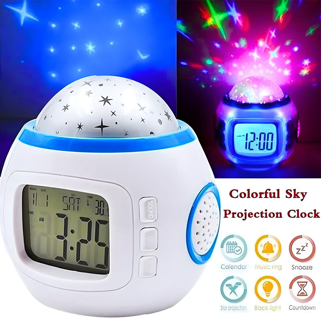 Réveil Digital à LED avec Projection étoilée avec calendrier, thermomètre, fonction de répétition 1