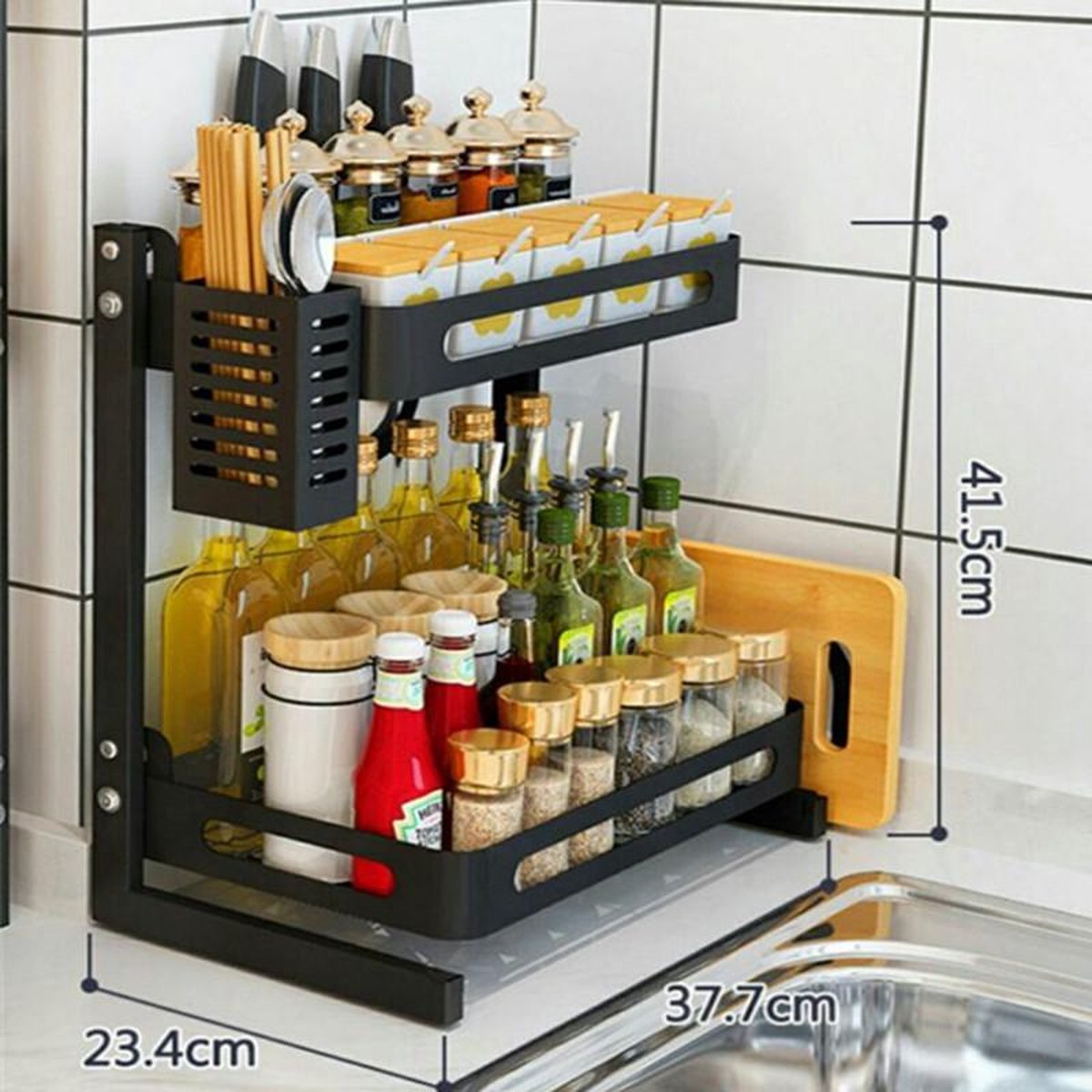 Étagère à Épices 2 Niveaux pour Armoire de Cuisine multifonctionnelle en acier inoxydable 4