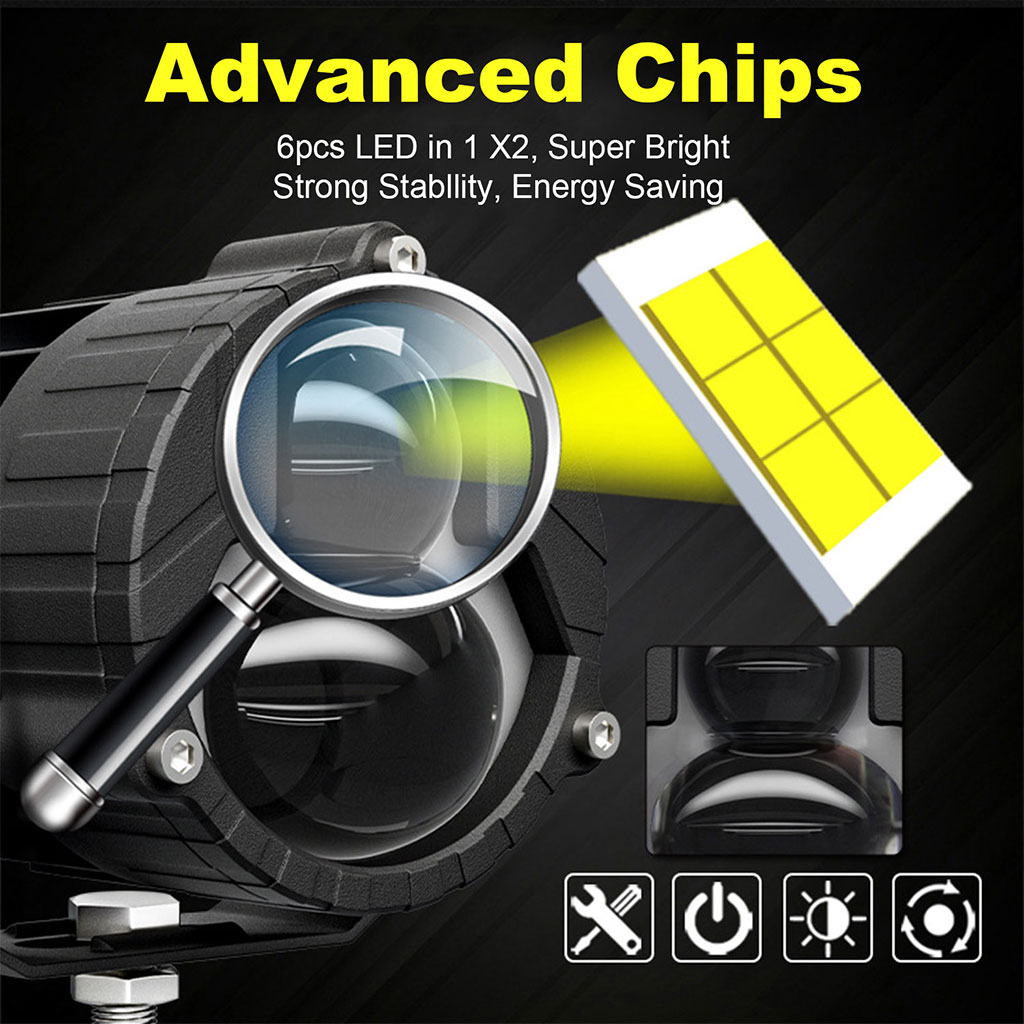 Paire de Phares Additionnels LED pour Moto - Projecteurs Anti-Brouillard 2Pcs - مصابيح دراجة نارية 5