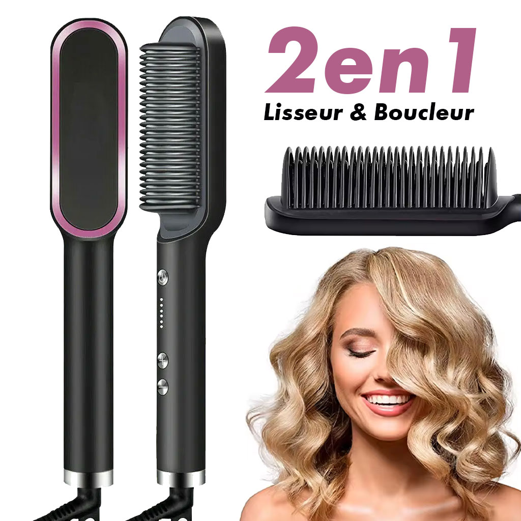 Brosse à cheveux chauffante en céramique 6 niveaux de chaleur 360° – Lisseur HQT-909B