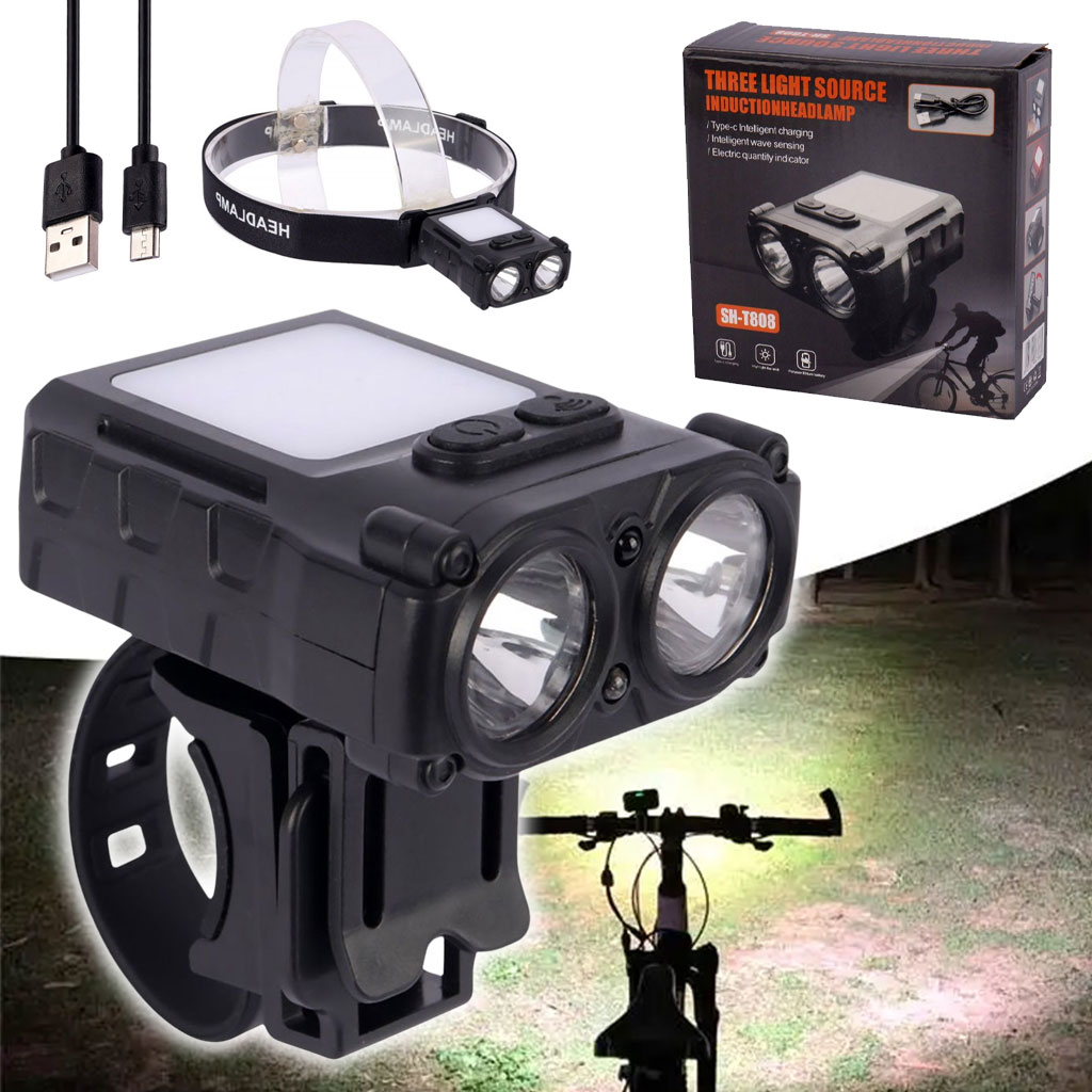 Lampe Vélo et Frontale 2en1 Rechargeable SH-T808 - مصباح الرأس و الدراجات قابل لإعادة الشحن 1