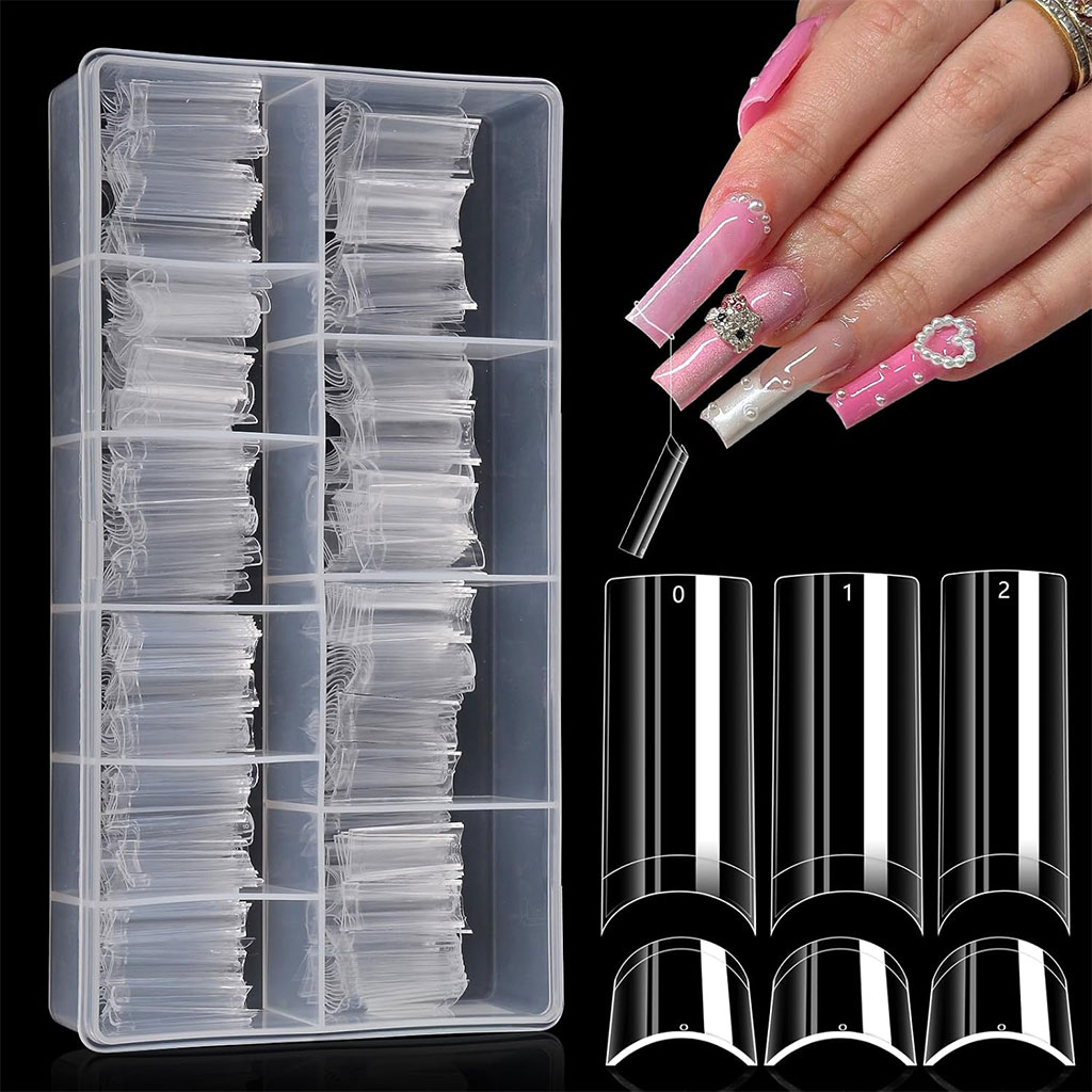 500 faux ongles carrés transparents professionnels en acrylique - طقم أظافر صناعية 2