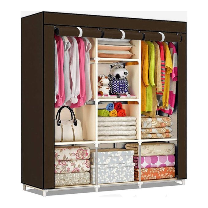 Armoire De Rangement et Penderie 7 Étages Porte Cintres Et Rideau Anti-Poussière 6