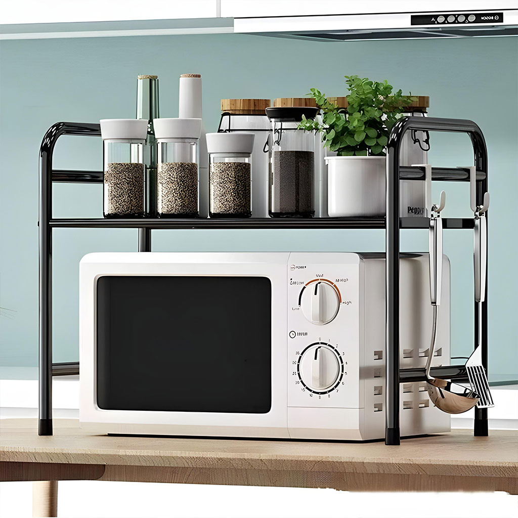 Support pour four à micro-ondes et étagère de rangement 2 étages - منظم أغراض وحامل ميكروويف 2