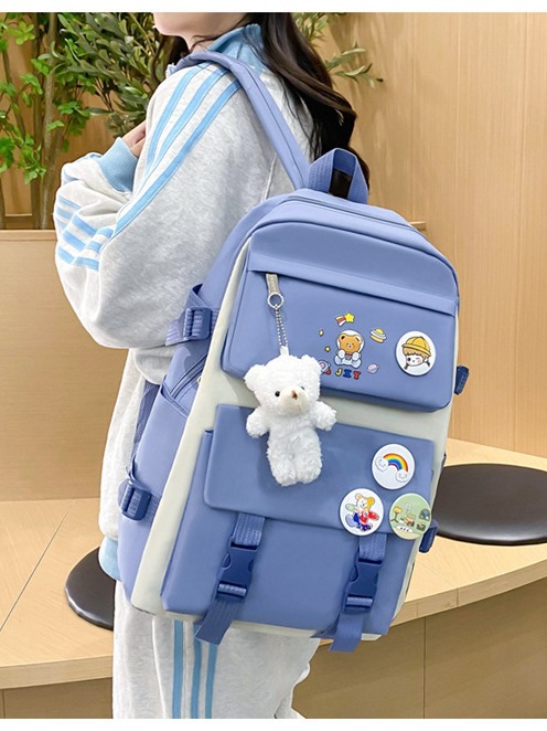Ensemble Sac à dos Kawaii 4 pièces, joli sac à dos pour l’école avec accessoires - Bleu 3
