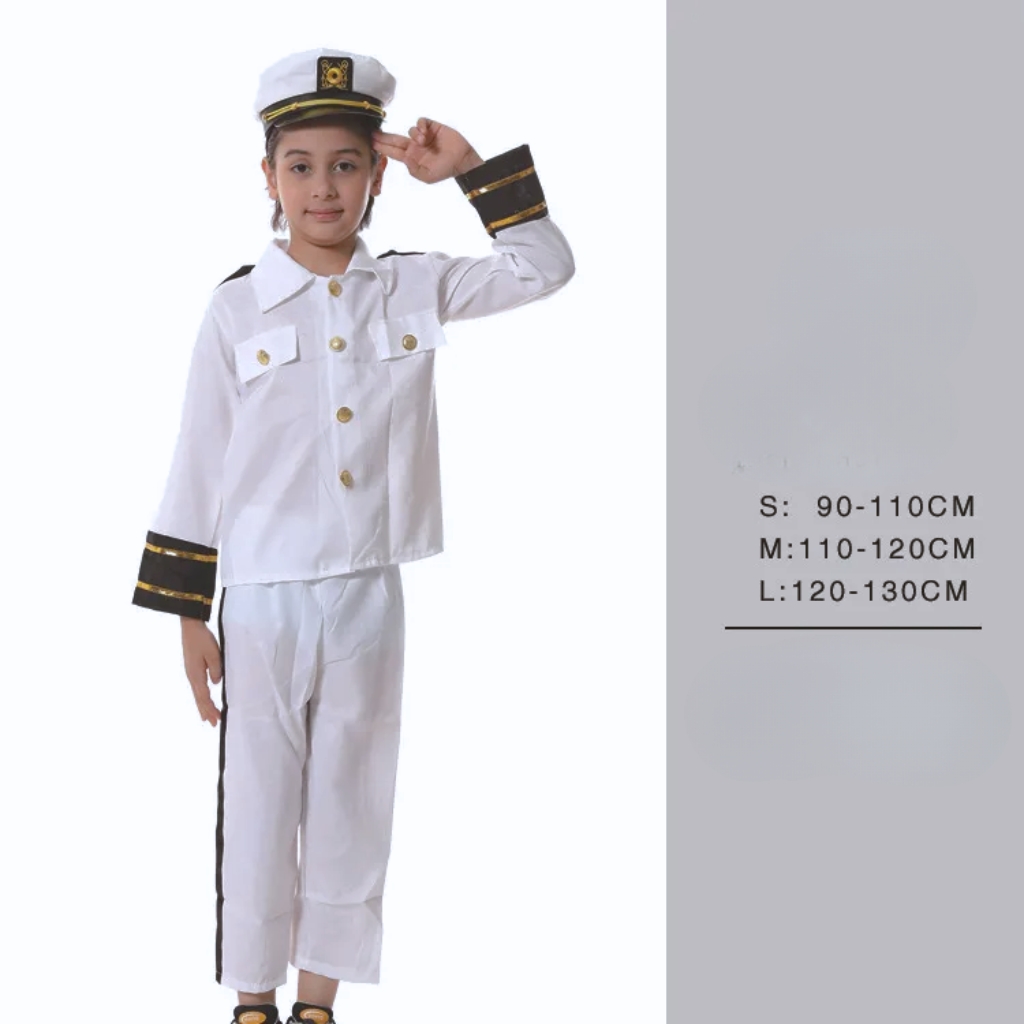 Costume Capitan Marine pour Enfant 5-7 ans Chemise, Pantalon, Chapeau, 6