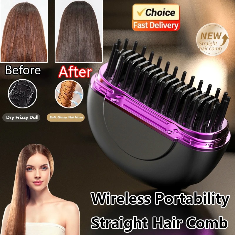 Mini Brosse à lisser électrique sans fil avec 3 réglages de chaleur - مشط حراري حجم صغير ومحمول 3