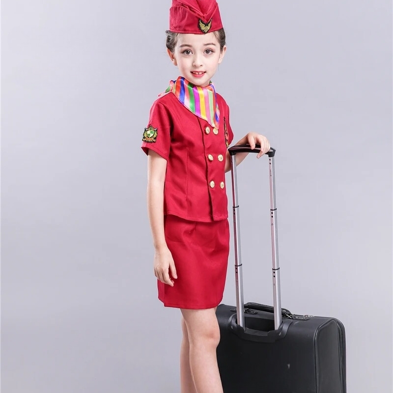 Costumes hôtesse de l'air pour Enfants, Uniformes d'Aviation, 4 Pcs 4