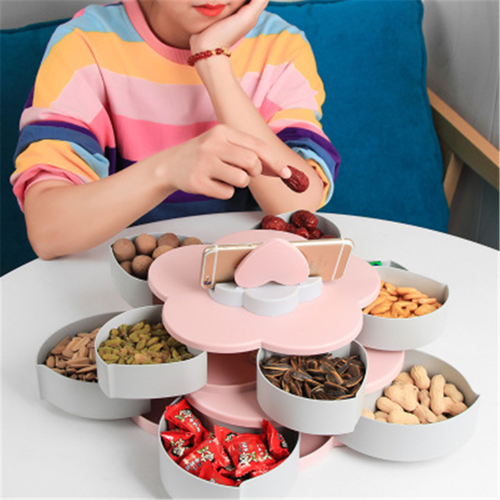 Bonbonnière Pétale Rotative à 2 Couches avec support telephone 4