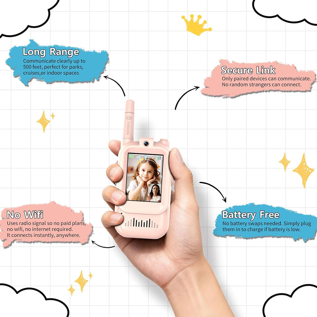 Pack Talkie-walkie 2pcs pour enfants avec vidéo et camera HD rechargeable 6