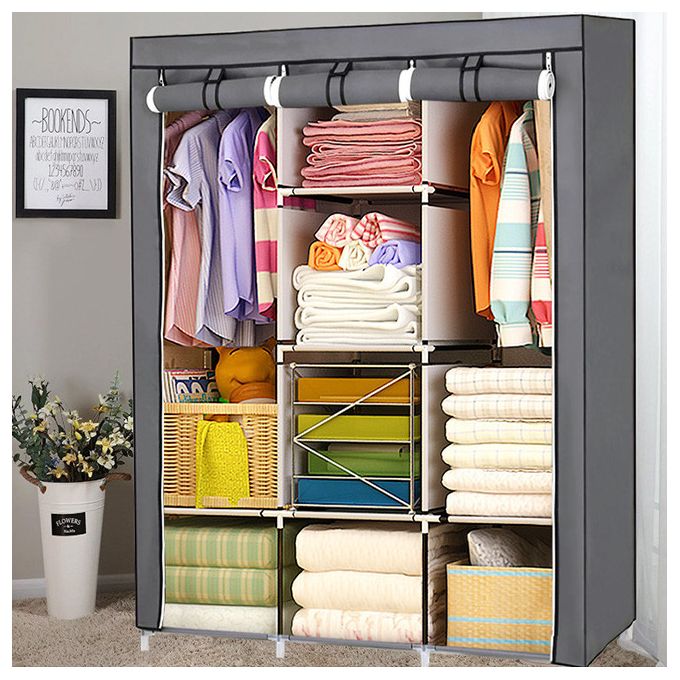 Armoire De Rangement et Penderie 7 Étages Porte Cintres Et Rideau Anti-Poussière 2