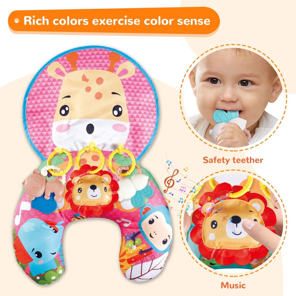 Coussin de Jeu Bébé - Jouet d'Éveil Sensoriel Montessori avec Animaux Sonores – وسادة البطن للرضع 2