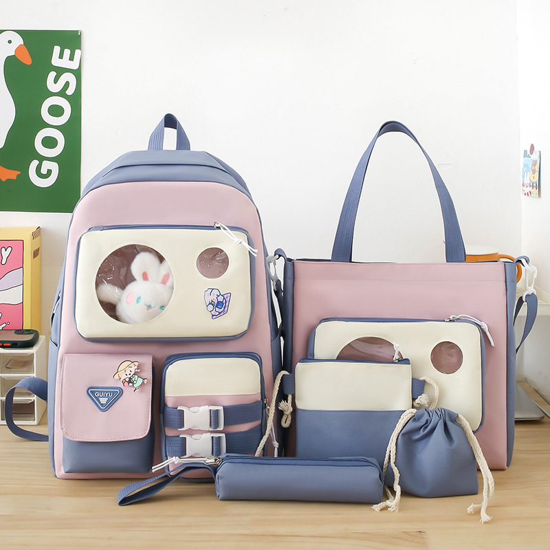 Ensemble de sacs d’école Kawai pour adolescents 5Pcs Guiyu V2 Bleu – محفظة 5 قطع كاواي أزرق 1