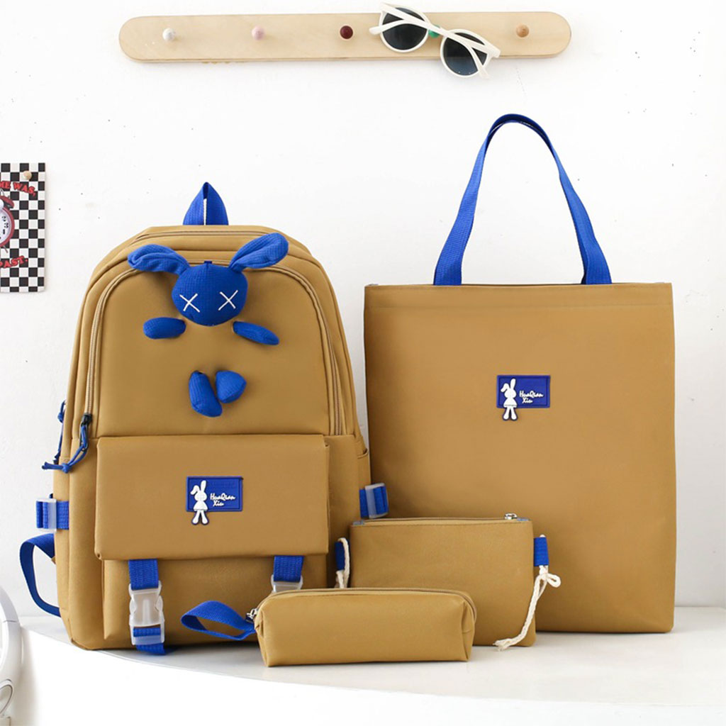 Ensemble de sacs d'école Kawai pour adolescents 4Pcs Lapin X Marron - محفظة 4 قطع كاواي بني 1