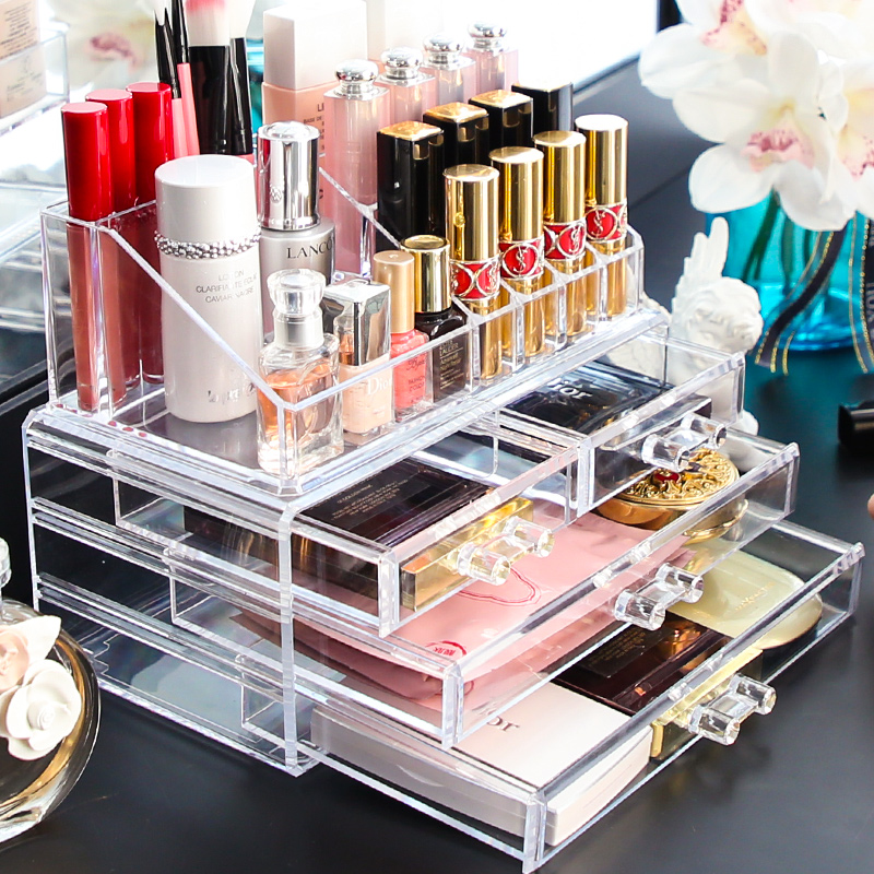 Boîte de rangement de maquillage acrylique avec 3 tiroirs
