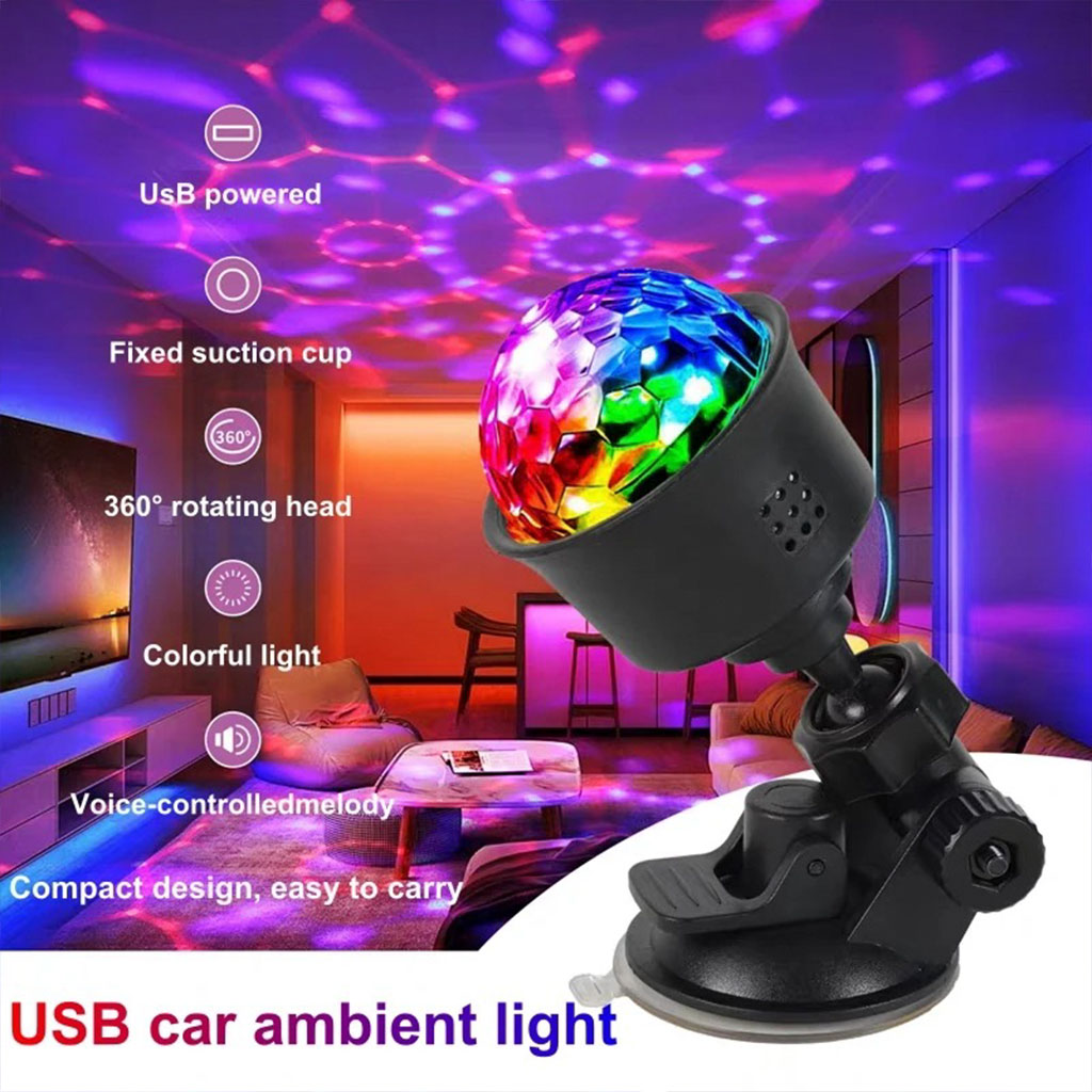 Lampe d'ambiance LED USB pour voiture avec rotation automatique RGB 1
