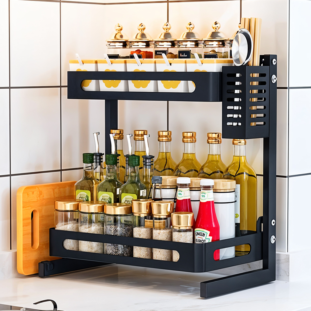 Étagère à Épices 2 Niveaux pour Armoire de Cuisine multifonctionnelle en acier inoxydable 1