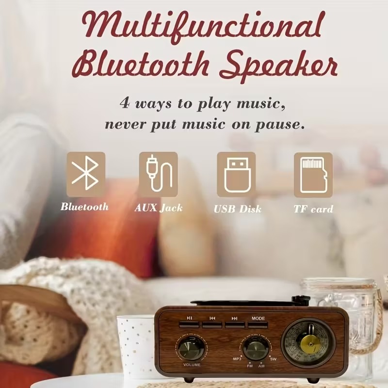 Haut Parleur et Radio tourne-disque vintage Bluetooth Sans Fil - مكبر صوت بلوتوث على شكل راديو 6
